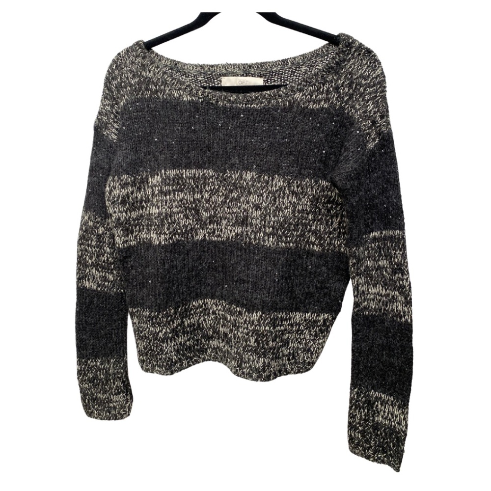 Loft horizontal lines and sequins black and white knitted sweater